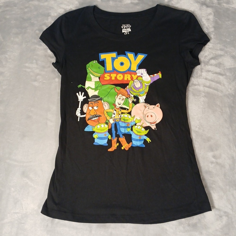 Toy Story Disney Pixar Juniors' Scoop Neck Short Sleeve Black Graphic Tee Small
